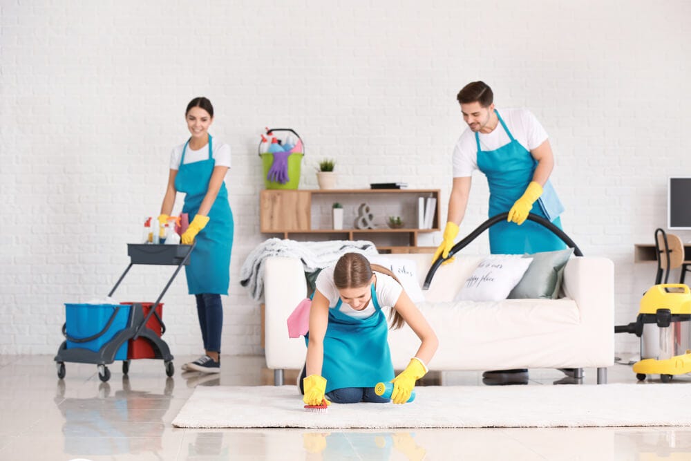 Movers and cleaners working together